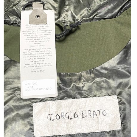 タグ付き美品 MADE IN ITALY製 GIORGIO BRATO レザー切り返しミリタリージャケット カーキ×ブラック 48サイズ