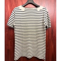 MADE IN JAPAN製 Nigel Cabourn ボーダー柄 コットンリネン ニットTシャツ ベージュ×ネイビー 46サイズ