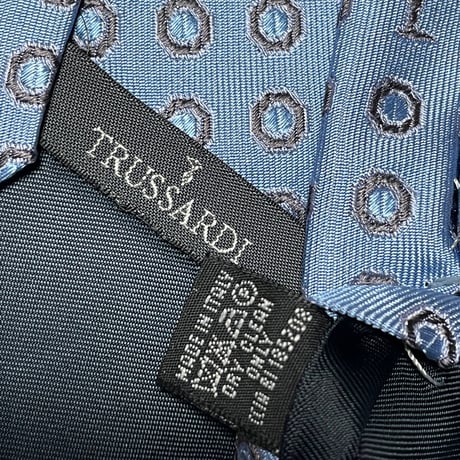 ▲訳あり商品▲ MADE IN ITALY製 TRUSSARDI ドット柄シルクネクタイ スカイブルー