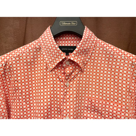 MADE IN JAPAN製 pierre cardin 長袖総柄ボタンダウンシャツ ホワイト×オレンジ Lサイズ