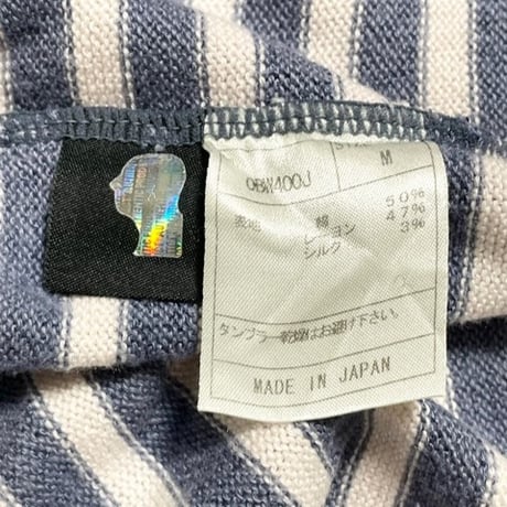 MADE IN JAPAN製 Orobianco ボーダー柄シルク混カーディガン ピンク×ブルーグレー Mサイズ