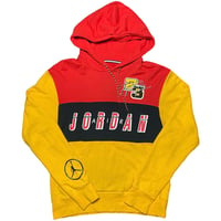 AIR JORDAN オーバーサイズロゴ入りプルオーバーパーカー イエロー×レッド Sサイズ