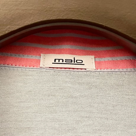 MADE IN ITALY製 malo 襟ストライプ柄ニットポロシャツ ライトブルー