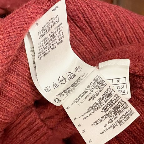 BROOKS BROTHERS ITALIAN YARN メリノウールクルーネックケーブルニットセーター ボルドー XLサイズ