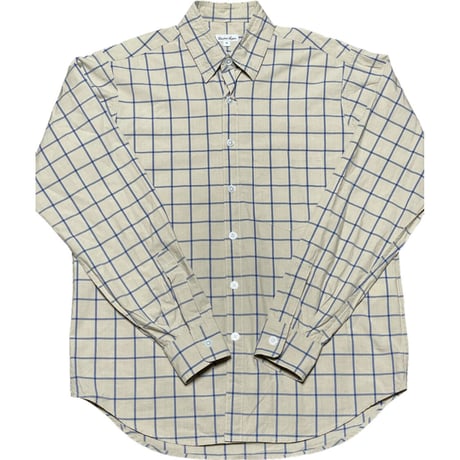 ▲訳あり商品▲【ユナイテッドアローズ取り扱い】MADE IN JAPAN製 steven alan 長袖ブロックチェックシャツ ベージュ Mサイズ
