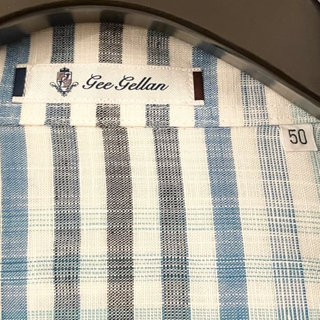 MADE IN JAPAN製 gee gellan Austria製コットンリネン生地長袖チェックシャツ ホワイト×マルチカラー 50サイズ