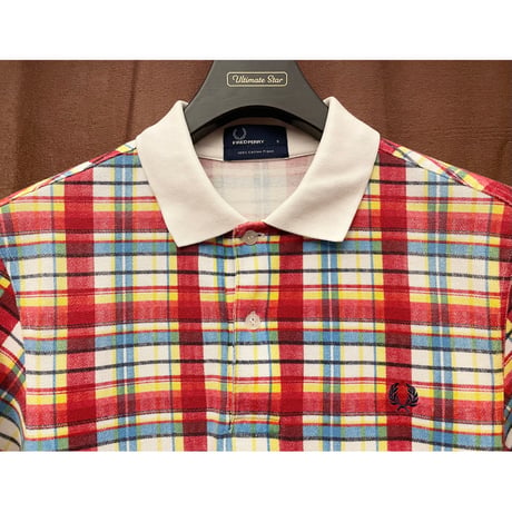 FRED PERRY チェック柄半袖鹿の子ポロシャツ マルチカラー Sサイズ