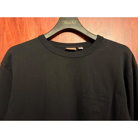 MADE IN USA製 Healthknit ポケット付き クルーネック 長袖Tシャツ ブラック Lサイズ
