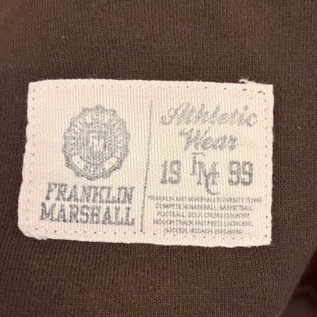 MADE IN ITALY製 FRANKLIN MARSHALL フットボールジャージデザインプリント 長袖Tシャツ ブラウン Mサイズ
