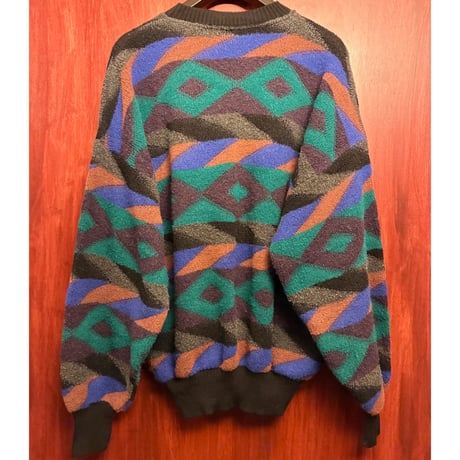 MADE IN ITALY製 80s～90s JUN MEN IMPORT 総柄 クルーネックウールアクリルセーター マルチカラー Sサイズ オーバーサイズ