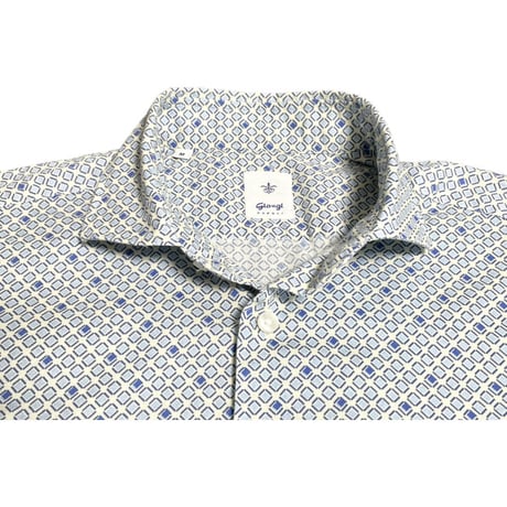▲訳あり商品▲【SHIPS取り扱い】MADE IN ITALY製 Giangi NAPOLI 長袖総柄コットンシャツ ホワイト×ブルー Mサイズ