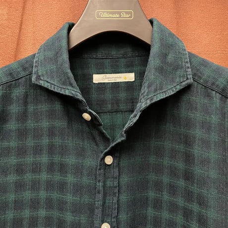 MADE IN ITALY製 Gianmarco 長袖チェック柄シャツ ダークグリーン 42-16 1/2サイズ