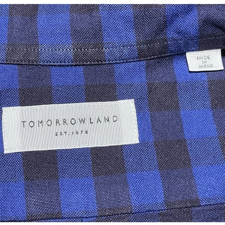 MADE IN JAPAN製 TOMORROWLAND ボタンダウン長袖ブロックチェック柄シャツ ブルー×ネイビー XSサイズ