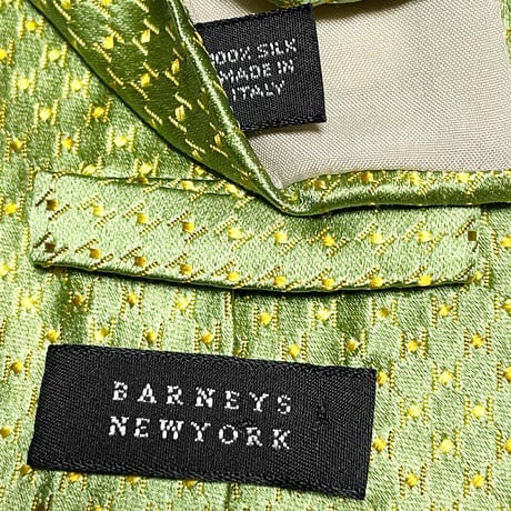 MADE IN ITALY製 BARNEYS NEW YORK 千鳥格子柄シルクネクタイ ライムグリーン