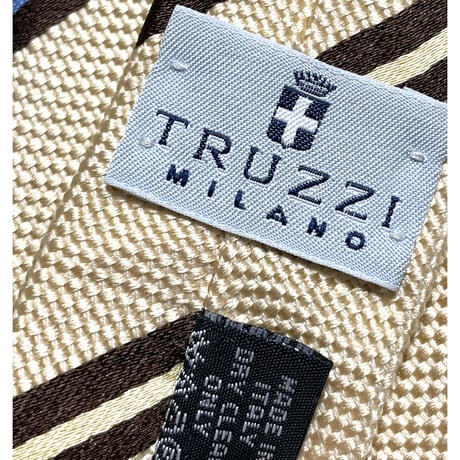 MADE IN ITALY製 TRUZZI レジメンタルストライプ柄シルクコットンネクタイ ベージュ