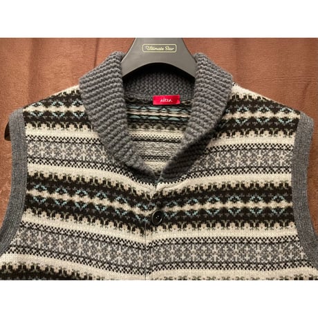 MADE IN ITALY製 altea ショールカラーウールカシミヤベスト マルチカラー Mサイズ