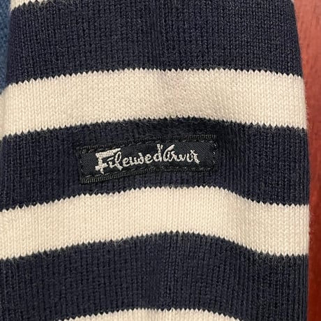 MADE IN FRANCE製 Fileuse d'Arvor ボーダー柄クルーネックコットンニットセーター ネイビー Sサイズ