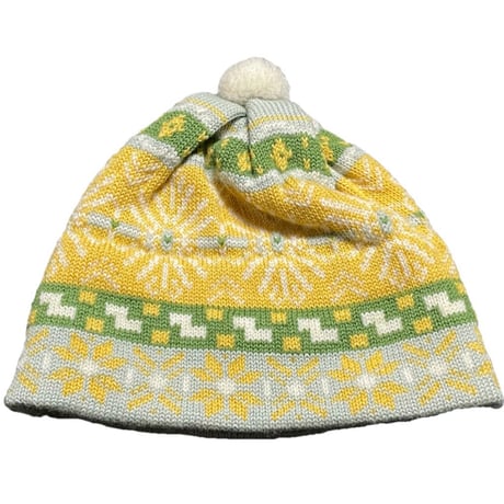 MADE IN EU製 VILLA WOOL ウールニット帽 グリーン×イエロー