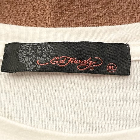 ▲訳あり商品▲ MADE IN MEXICO製 Ed Hardy ラインストーン付きプリントTシャツ ホワイト XLサイズ