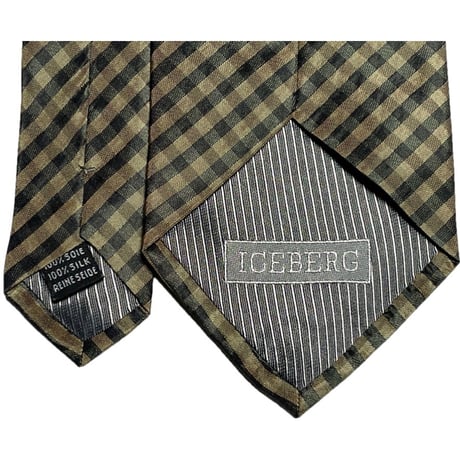 ☆タグ付き新古品☆ MADE IN ITALY製 ICEBERG チェック柄シルクネクタイ オリーブ