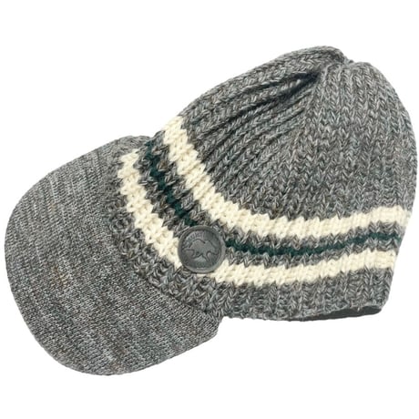 ▲訳あり商品▲ MADE IN ENGLAND製 HUNTING WORLD ブリティッシュウール帽子マフラー手袋セット グレー×グリーン
