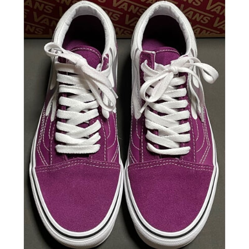 箱付き VANS OLD SKOOL ファイヤーパターンスニーカー パープル