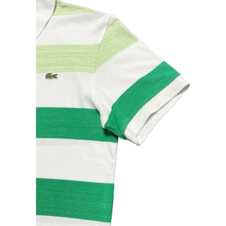 MADE IN JAPAN製 LACOSTE グラデーションボーダー柄半袖鹿の子ポロシャツ グリーン×ホワイト 3/Sサイズ
