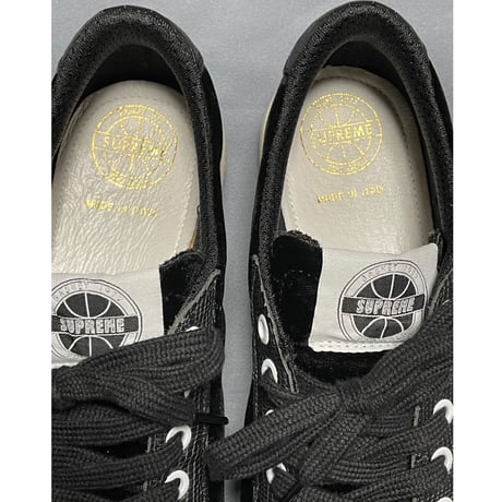 MADE IN ITALY製 Pantofola d'Oro SUPREMEライン ベルベット×型押しレザー ハンドメイドローカットスニーカー ブラック 43サイズ