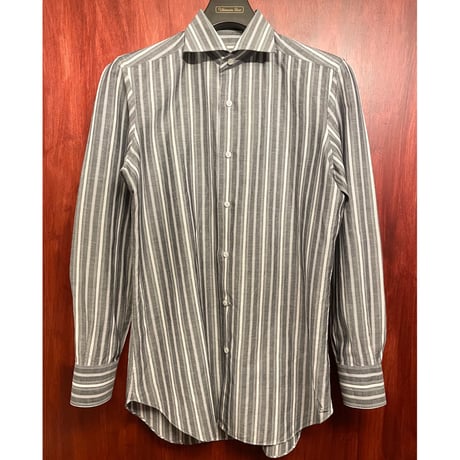 【BARNEYS NEWYORK 取り扱い】 MADE IN ITALY製 FRAY ストライプ柄長袖リネンコットンシャツ マルチカラー 37-14 1/2サイズ