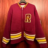 レア MADE IN KOREA製 90s EAST POINT × NFL WASHINGTON REDSKINS 裏ボア フルジップニットジャケット ワイン Fサイズ