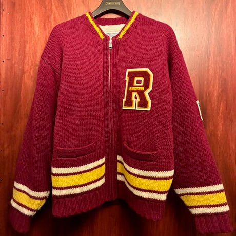 レア MADE IN KOREA製 90s EAST POINT × NFL WASHINGTON REDSKINS 裏ボア フルジップニットジャケット ワイン Fサイズ