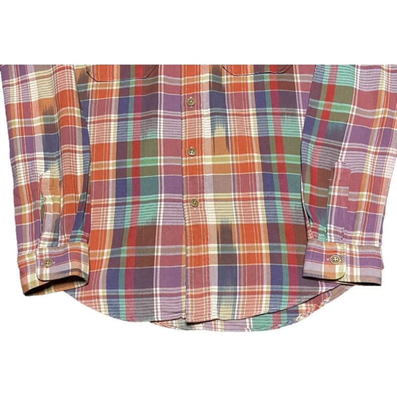 USA製　ポロ　ラルフローレン　マルチカラーチェック柄 長袖シャツ XL Polo by Ralph Lauren 長袖チェック柄エポーレットシャツ マルチ
