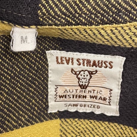 MADE IN ITALY製 LEVI'S VINTAGE CLOTHING 1950's ショートホーン 長袖ブロックチェックネルシャツ イエロー×ブラック Mサイズ