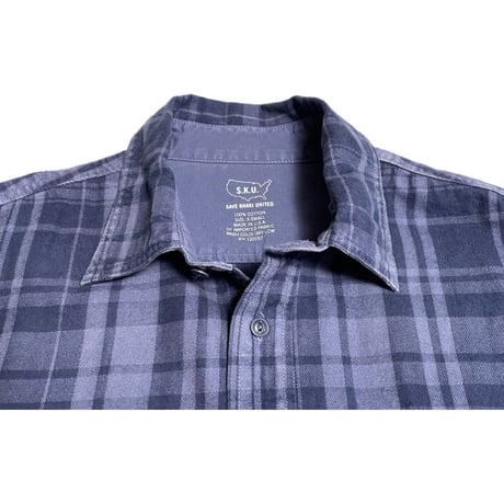 MADE IN USA製 SAVE KHAKI UNITED 長袖チェック柄コットンシャツ ネイビー XSサイズ