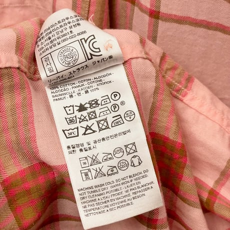 MADE IN PORTUGAL製 LEVI'S MADE & CRAFTED 半袖チェック柄開襟シャツ ピンク 1サイズ