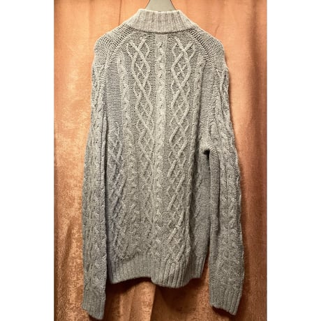 MADE IN ITALY製 BROOKS BROTHERS ITALIAN YARN ヘンリーネックメリノウールケーブルニットセーター グレー Lサイズ