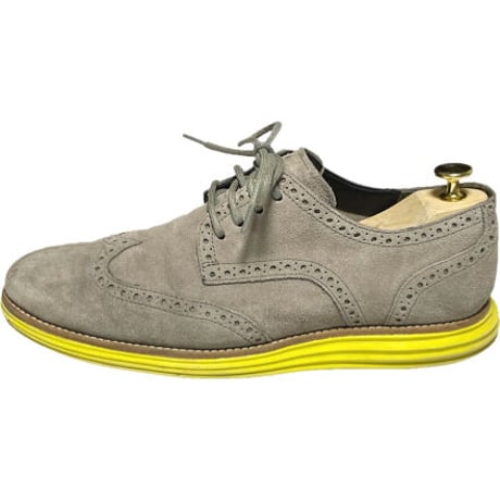 COLE HAAN ウイングチップスウェードレザーシューズ グレー×イエロー 9Mサイズ