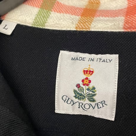 ▲訳あり商品▲ MADE IN ITALY製 GUY ROVER チェック襟長袖鹿の子ポロシャツ ブラック Lサイズ