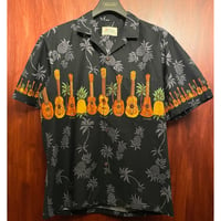 MADE IN HAWAII製 ROYAL Hawaiian Creations ウクレレ柄 コットンアロハシャツ ブラック Mサイズ