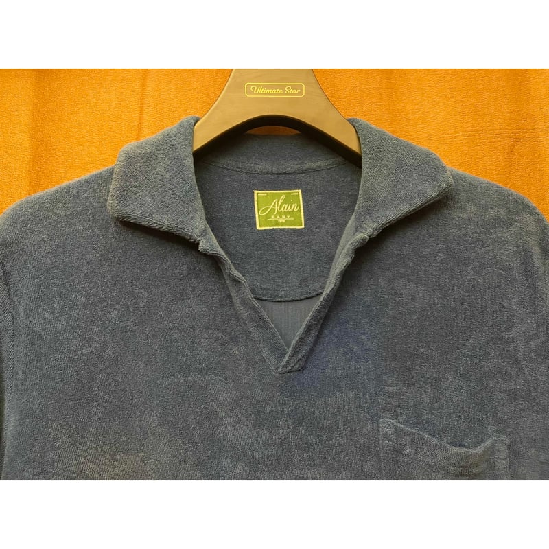 MADE IN ITALY製 ALAIN 半袖パイルポロシャツ ブルー Mサイズ MADE IN ITALY製 ALAIN 半袖パイルポロシャツ ブルー Mサイズ