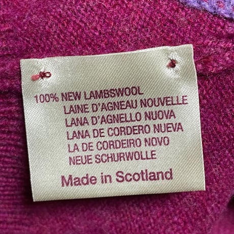 MADE IN SCOTLAND製 WILLIAM LOCKIE アーガイル柄ラムウールVネックセーター ピンク 40サイズ