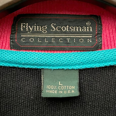 MADE IN USA製 90s Flying Scotsman ネオンカラー半袖鹿の子ポロシャツ ブラック Lサイズ