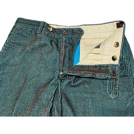 MADE IN ITALY製 OLD ENGLAND コーデュロイパンツ ブラウン×ターコイズブルー 46サイズ