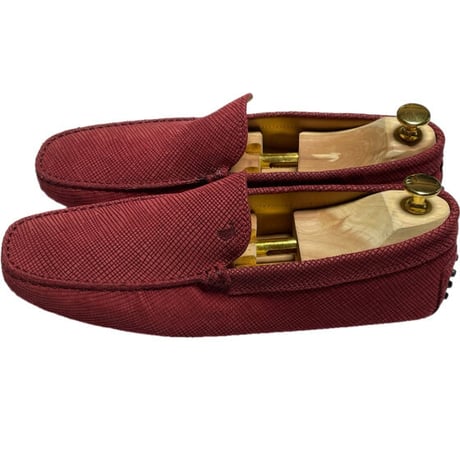 箱、専用袋付き MADE IN ITALY製 TOD'S 型押しレザードライビングシューズ レッド 9/28cmサイズ