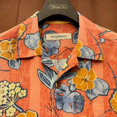 Tommy Bahama 半袖シルクアロハシャツ オレンジ Sサイズ