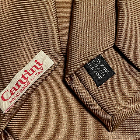 MADE IN ITALY製 Cantini HANDMADE ソリッドシルクネクタイ ブラウン