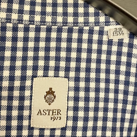 【INTERNATIONAL GALLARY BEAMS 取り扱い】 MADE IN ITALY製 ASTER ギンガムチェック柄長袖ボタンダウンシャツ ネイビー 39-15 1/2サイズ
