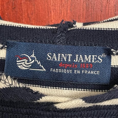 MADE IN FRANCE製 SAINT JAMES ボーダー柄ニットプルオーバーパーカー ネイビー×ホワイト Mサイズ