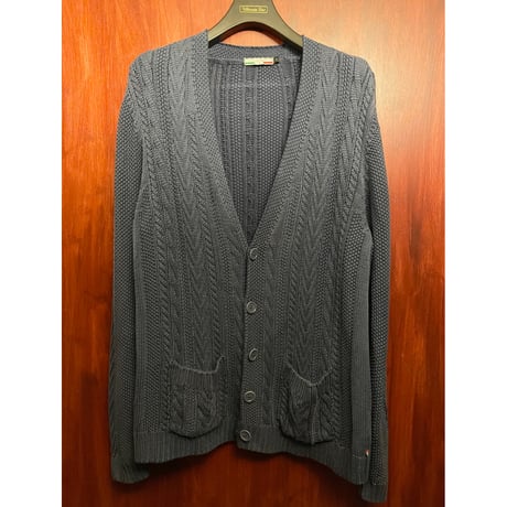 MADE IN ITALY製 Sovrano Tricot ケーブルニットコットンカーディガン ネイビー Lサイズ