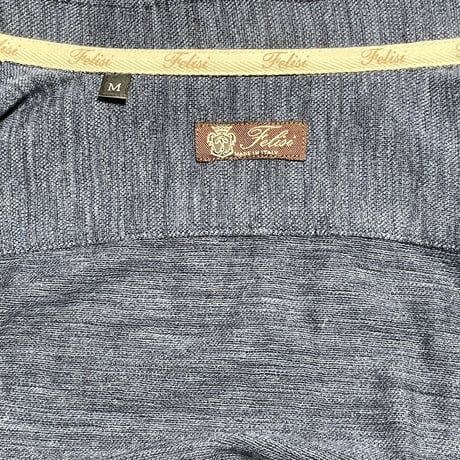 MADE IN ITALY製 Felisi 長袖ボタンダウンウールコットンニットシャツ ネイビー Mサイズ